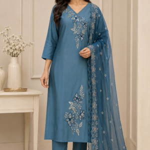 Elegant Blue Cotton Suit Set