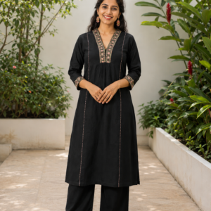 Black Embroidered Kurta