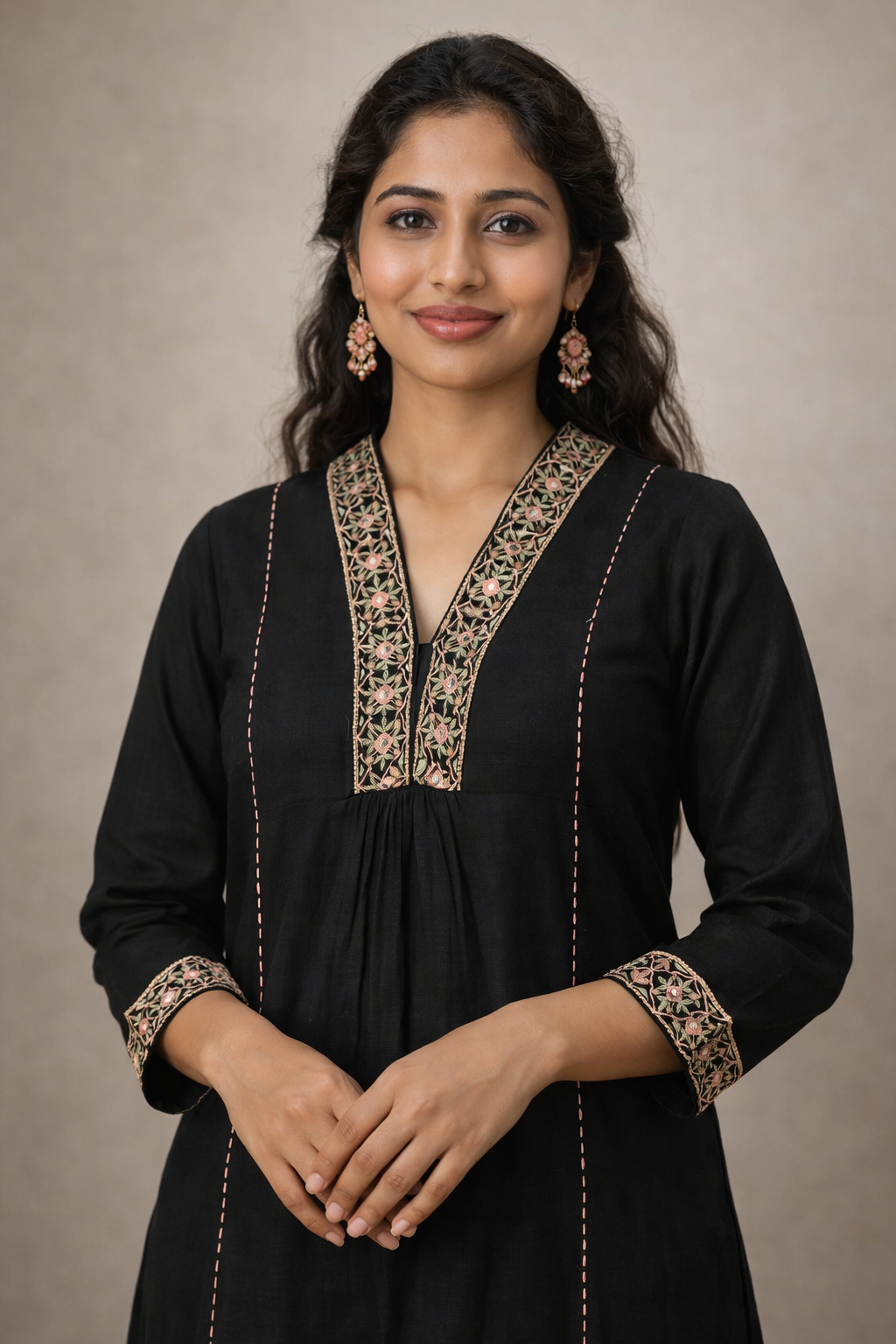 Black Embroidered Kurta - Image 2