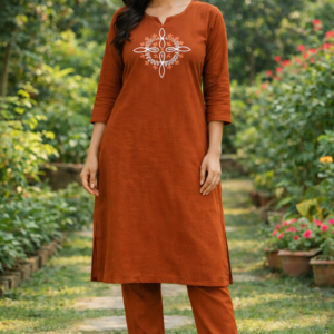 Rust Orange Cotton Kurta Set