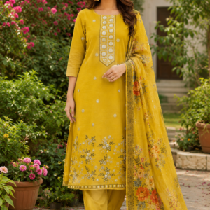 Yellow Floral Printed Salwar Suit