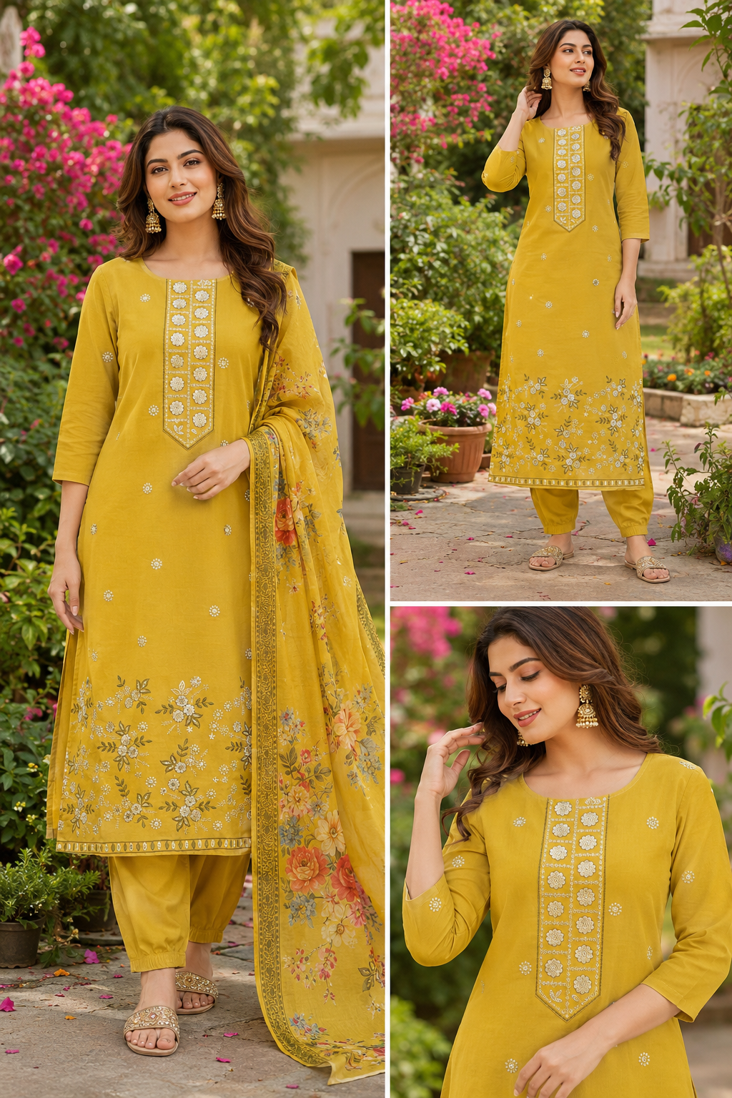 Yellow Floral Printed Salwar Suit - Image 2
