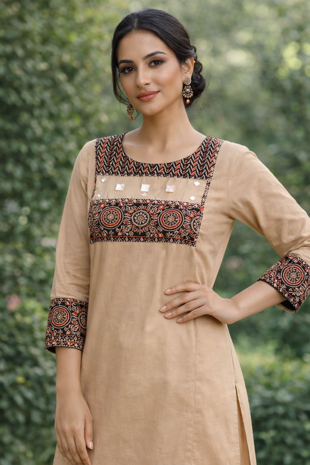 Embroidered Beige Kurta Set - Image 2
