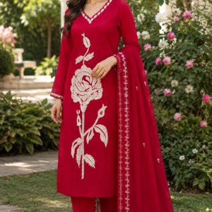 Embroidered Pink Cotton Suit Set