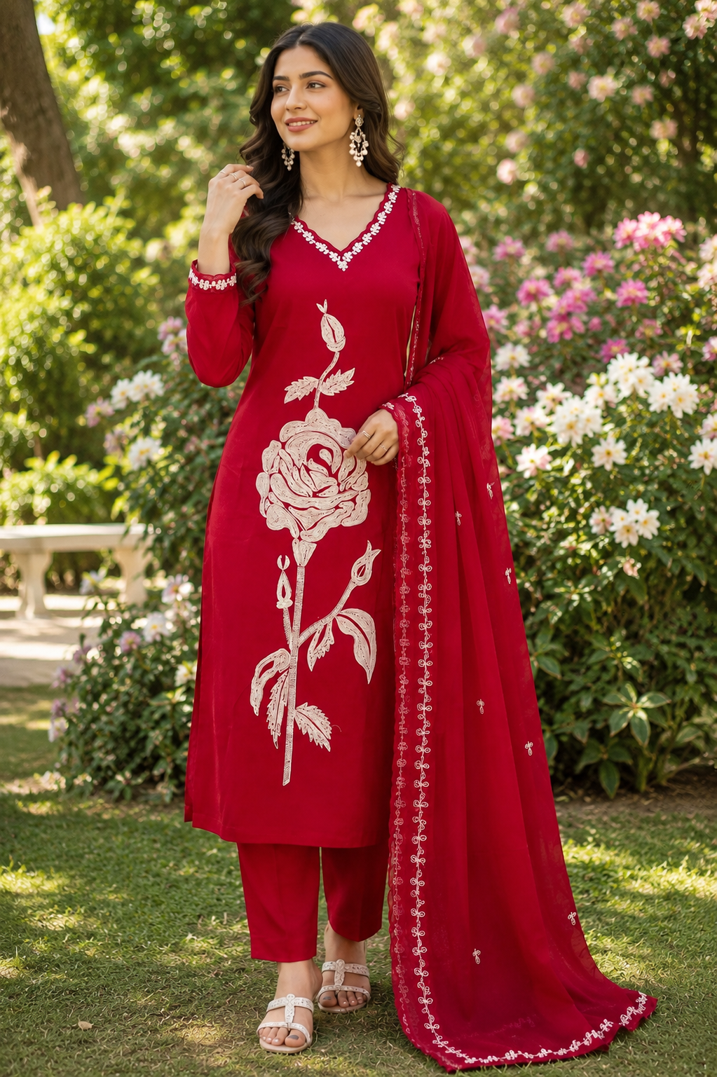 Embroidered Pink Cotton Suit Set - Image 2