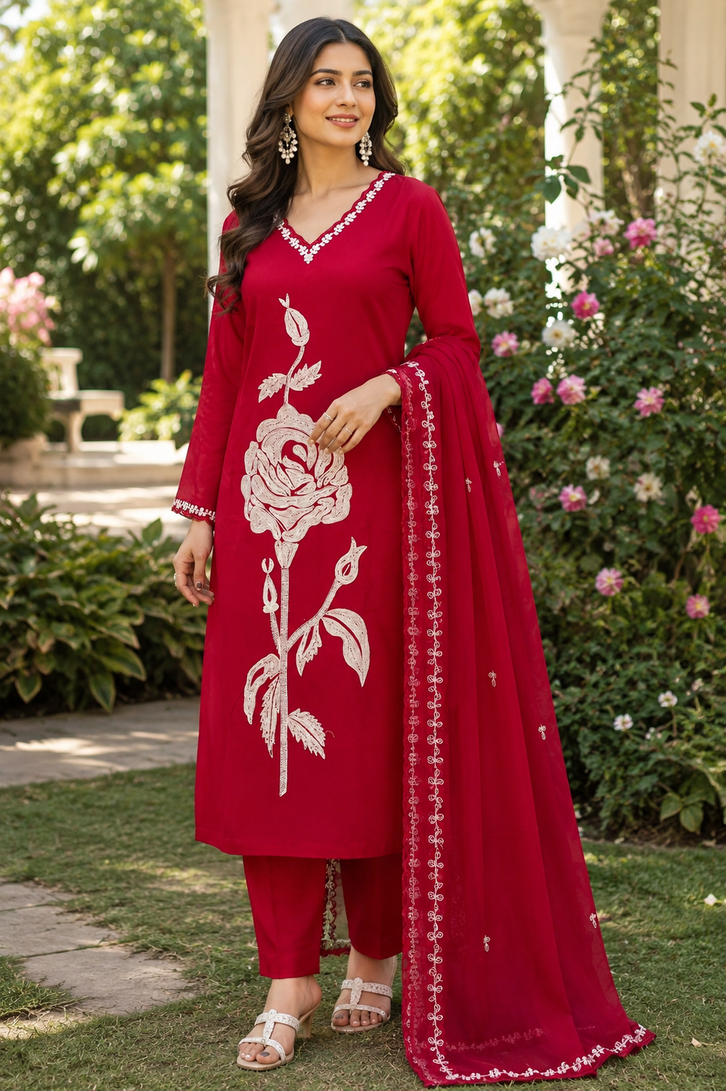 Embroidered Pink Cotton Suit Set