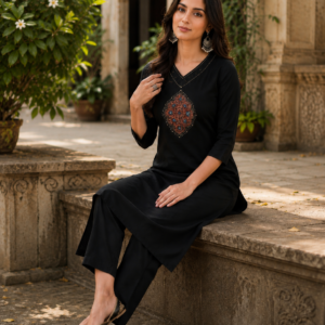 Elegant Black Embroidered Kurta Set