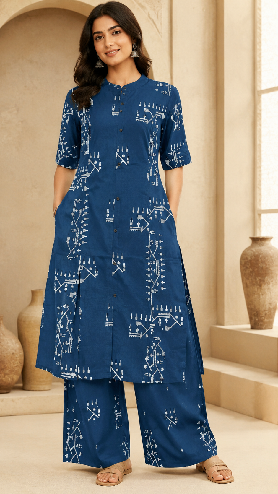 Elegant Indigo Printed Kurta Set - Image 2