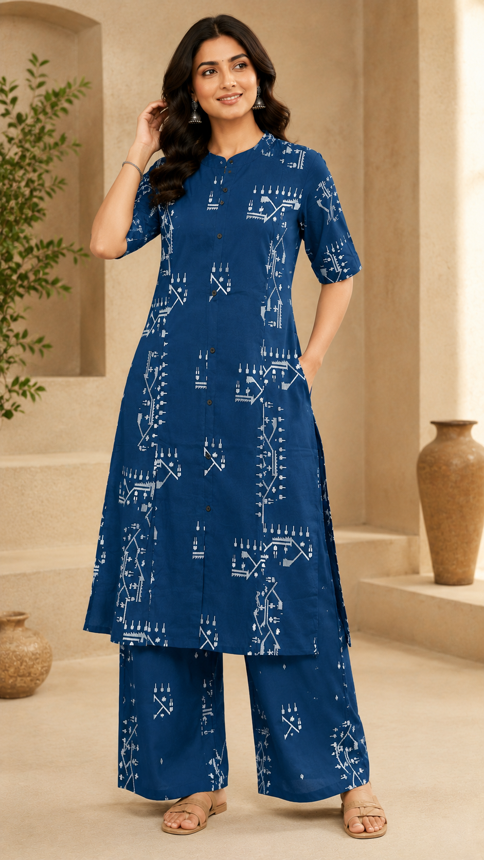 Elegant Indigo Printed Kurta Set