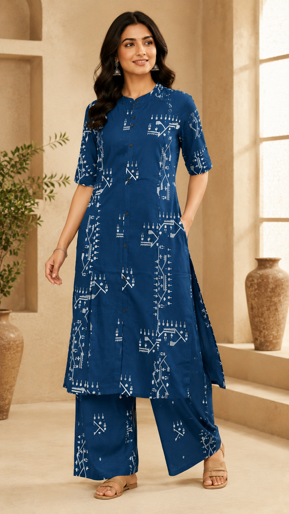 Elegant Indigo Printed Kurta Set - Image 3